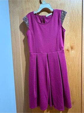 Girls Fuchsia Jewel-Shoulder Fit & Flare Dress